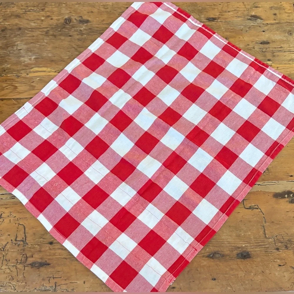 Handmade Kitchen Towel Red & Wht Buffalo Chck 100% cotton farmhouse Cottagecore - Picture 4 of 5
